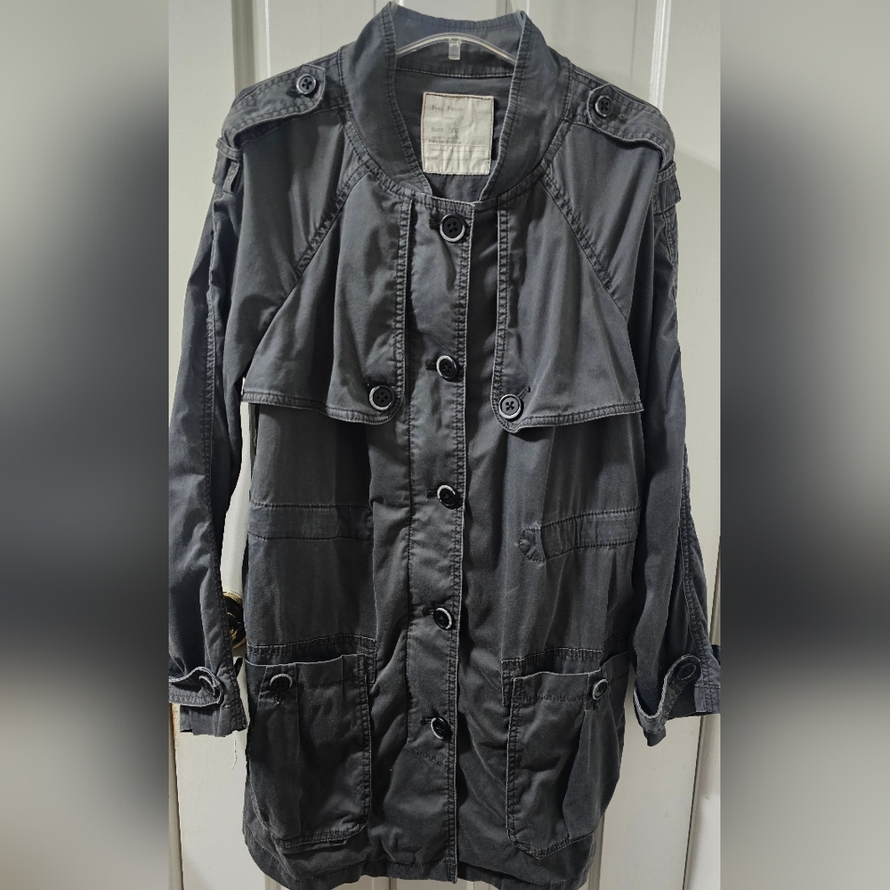 Free People Slate Gray Utility Jacket with Button Front